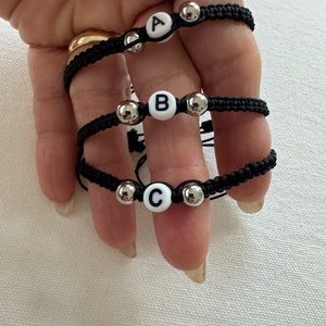 Black and Silver Kids Initial Bracelet Set